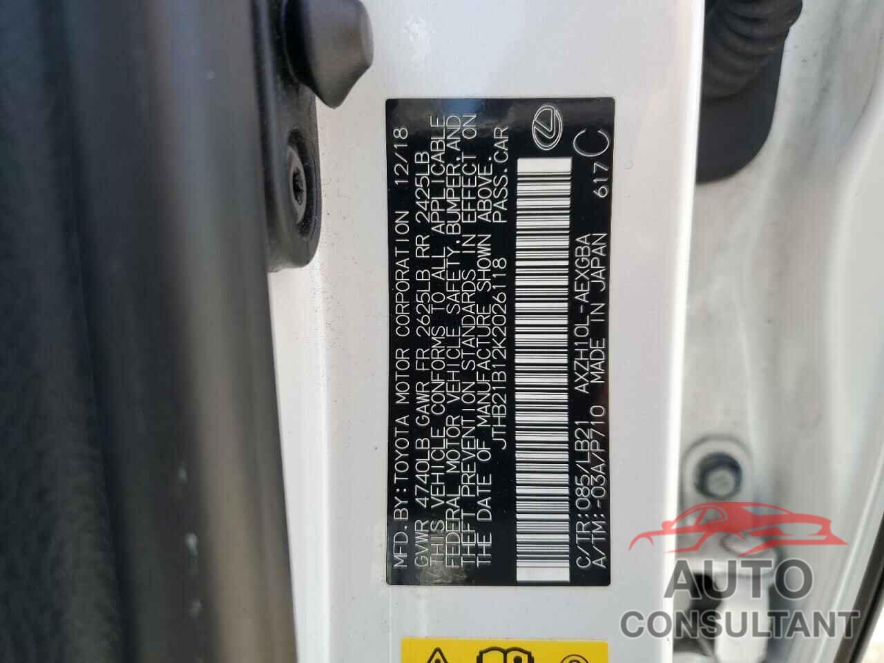 LEXUS ES300 2019 - JTHB21B12K2026118