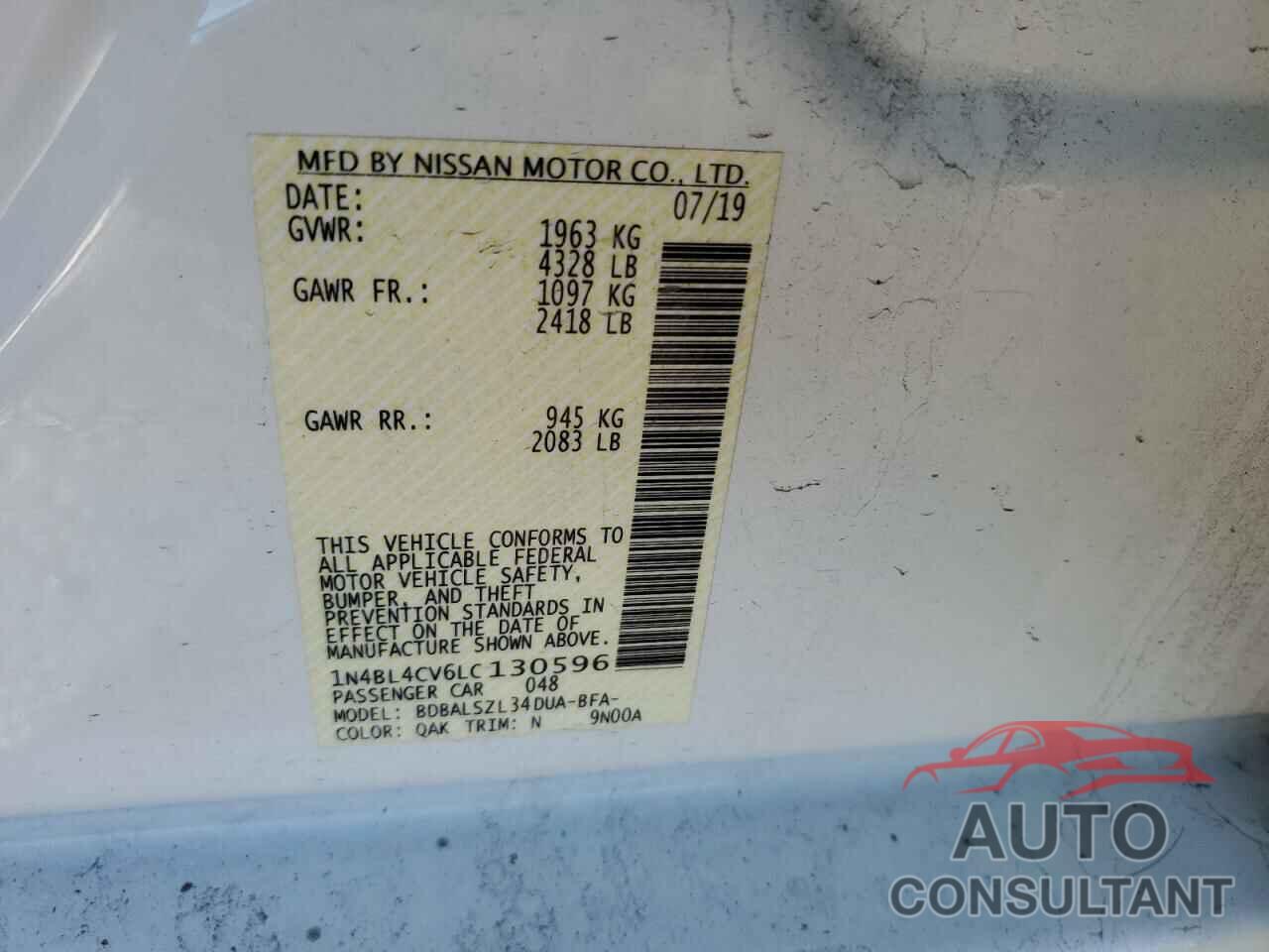 NISSAN ALTIMA 2020 - 1N4BL4CV6LC130596