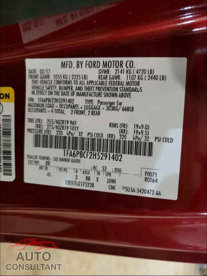 FORD MUSTANG 2017 - 1FA6P8CF2H5291402