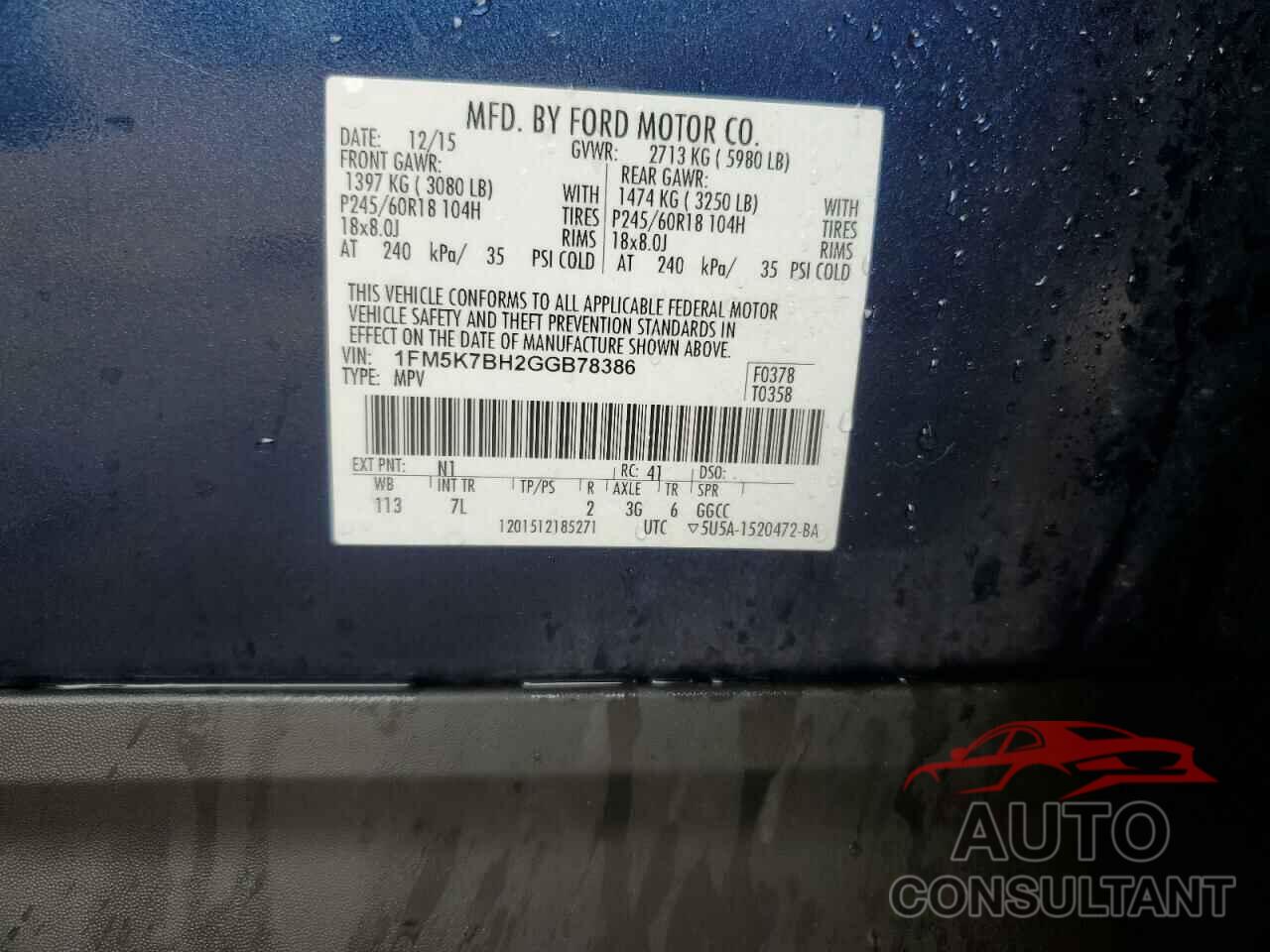 FORD EXPLORER 2016 - 1FM5K7BH2GGB78386