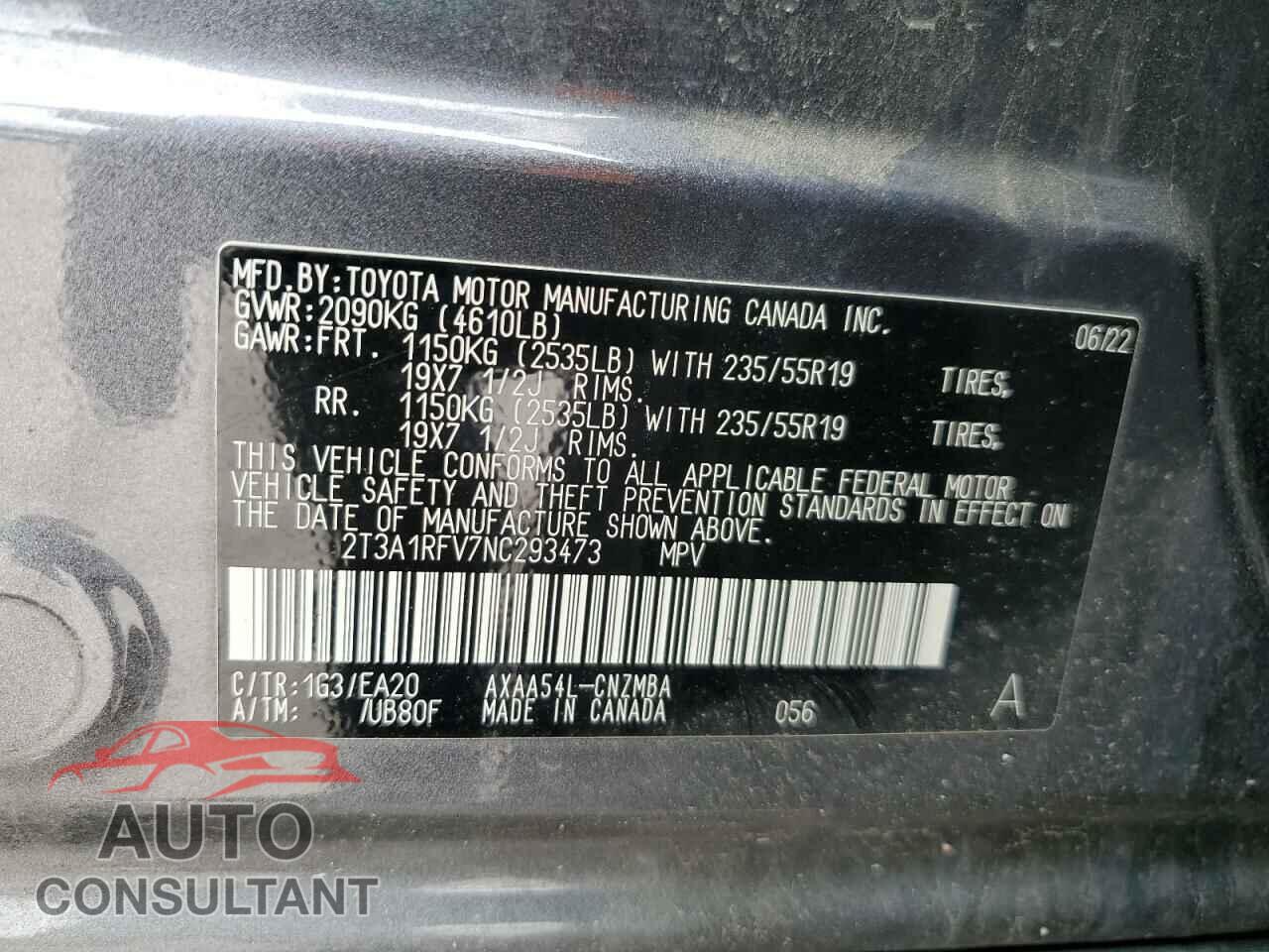 TOYOTA RAV4 2022 - 2T3A1RFV7NC293473