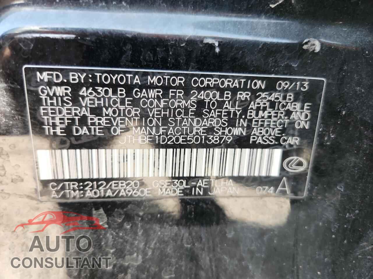 LEXUS IS 2014 - JTHBF1D20E5013879