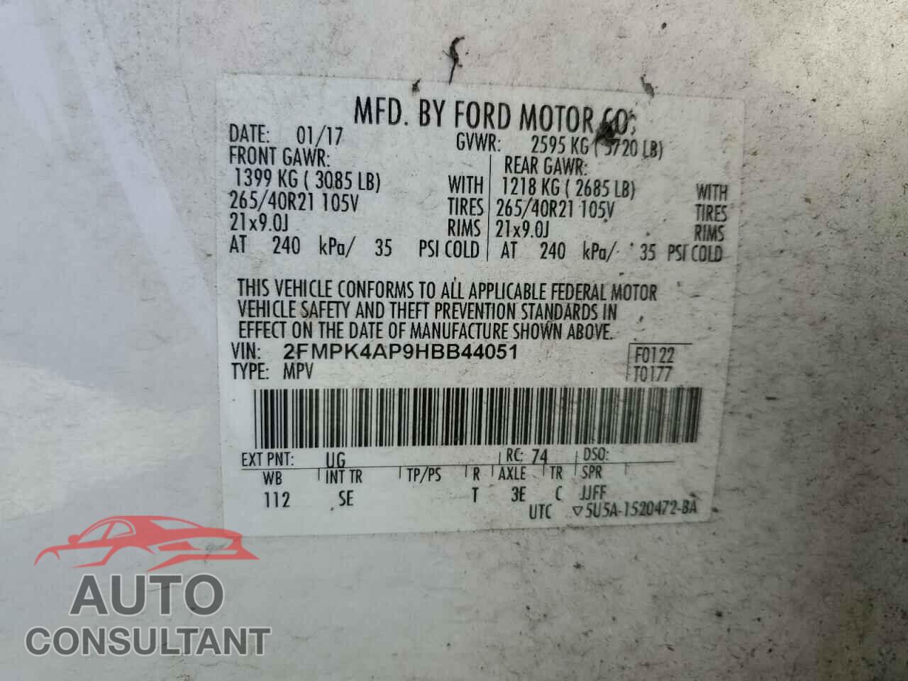 FORD EDGE 2017 - 2FMPK4AP9HBB44051