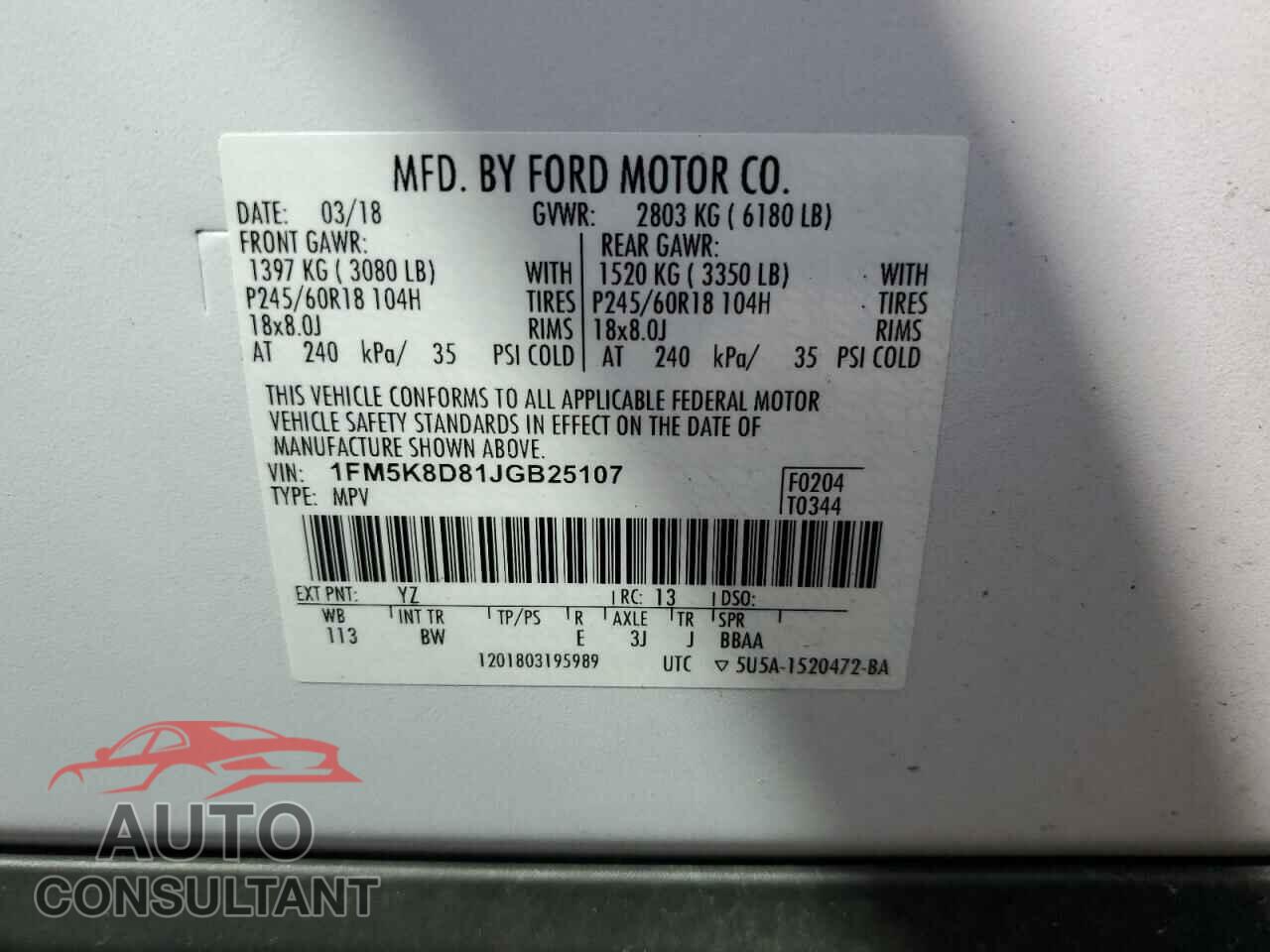 FORD EXPLORER 2018 - 1FM5K8D81JGB25107