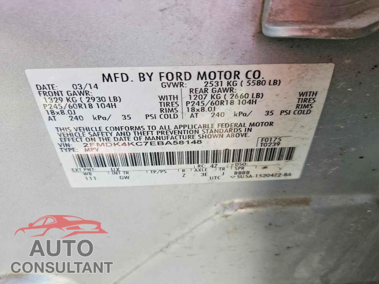 FORD EDGE 2014 - 2FMDK4KC7EBA58148