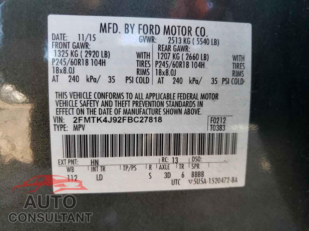 FORD EDGE 2015 - 2FMTK4J92FBC27818