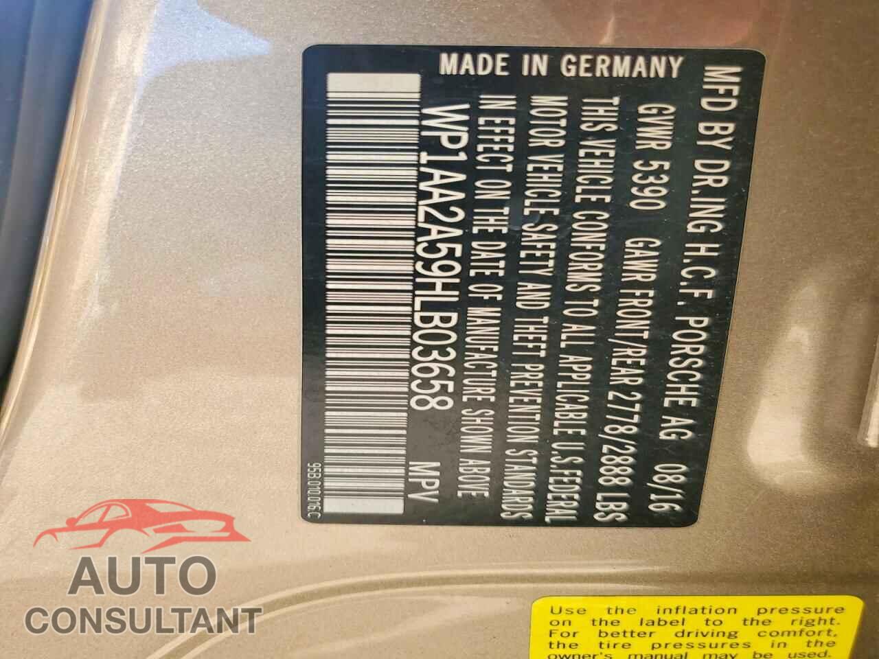 PORSCHE MACAN 2017 - WP1AA2A59HLB03658
