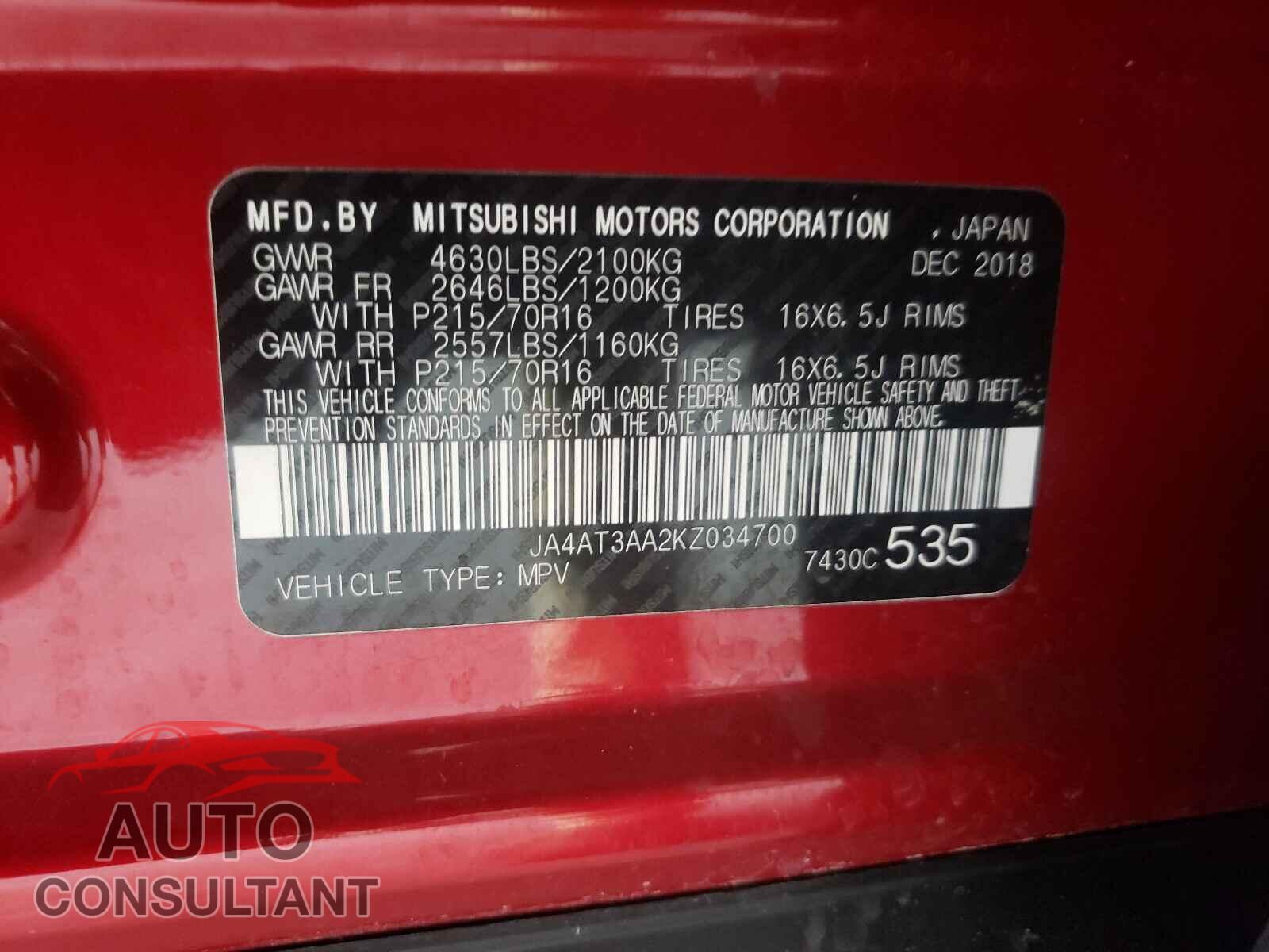 MITSUBISHI ECLIPSE 2019 - JA4AT3AA2KZ034700