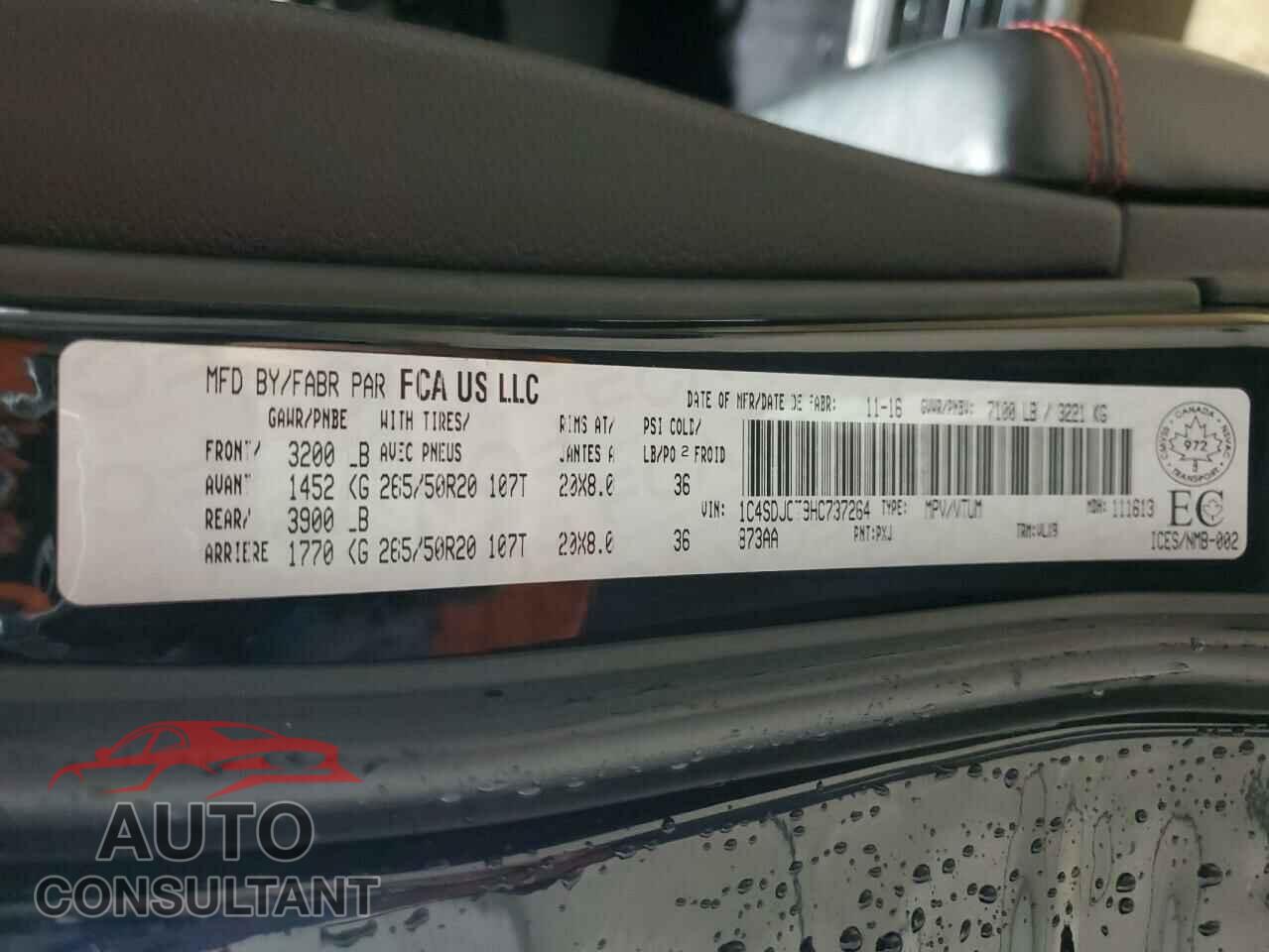 DODGE DURANGO 2017 - 1C4SDJCT9HC737264