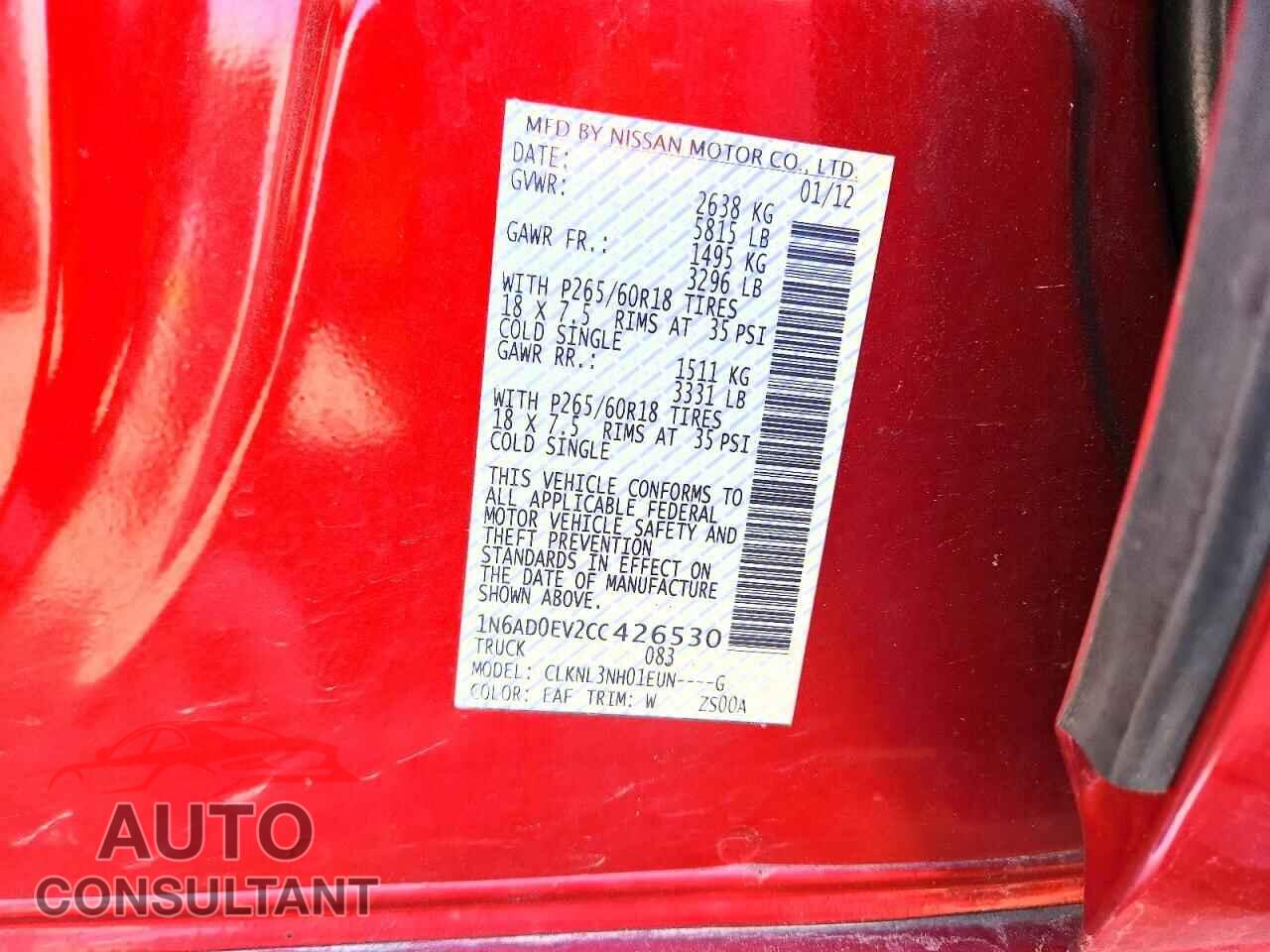 NISSAN FRONTIER 2012 - 1N6AD0EV2CC426530
