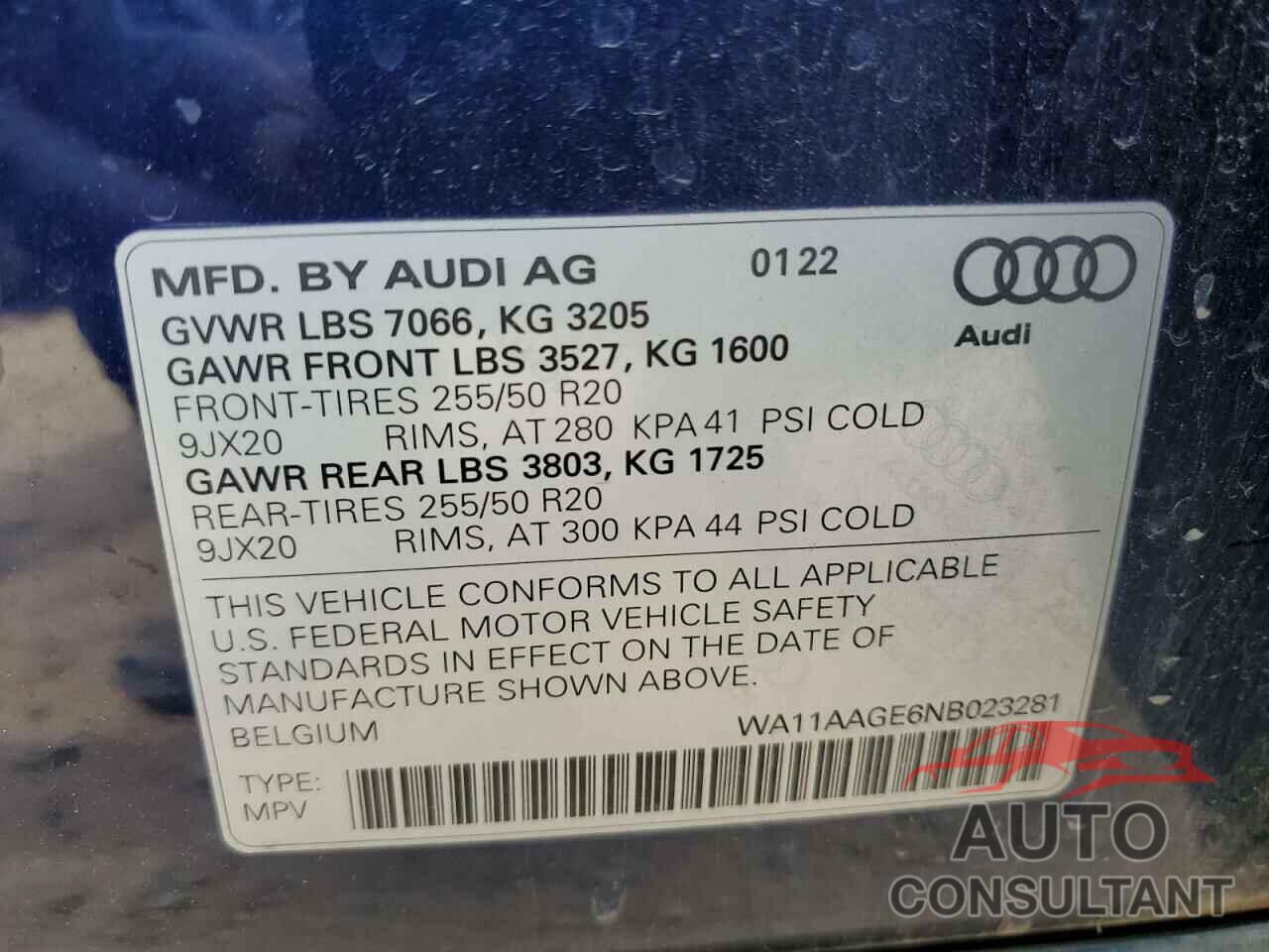 AUDI E-TRON 2022 - WA11AAGE6NB023281