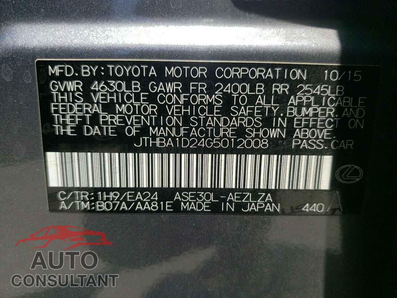 LEXUS IS 2016 - JTHBA1D24G5012008
