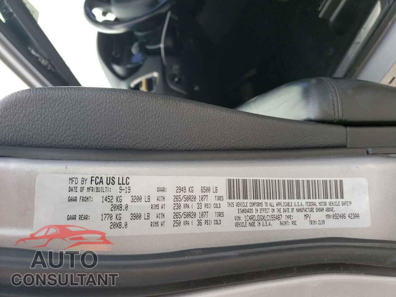 DODGE DURANGO 2020 - 1C4RDJDGXLC155487