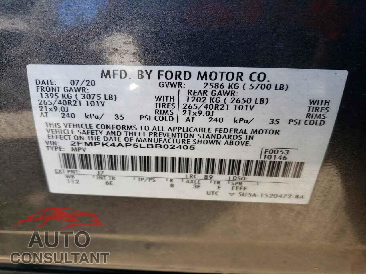 FORD EDGE 2020 - 2FMPK4AP5LBB02405