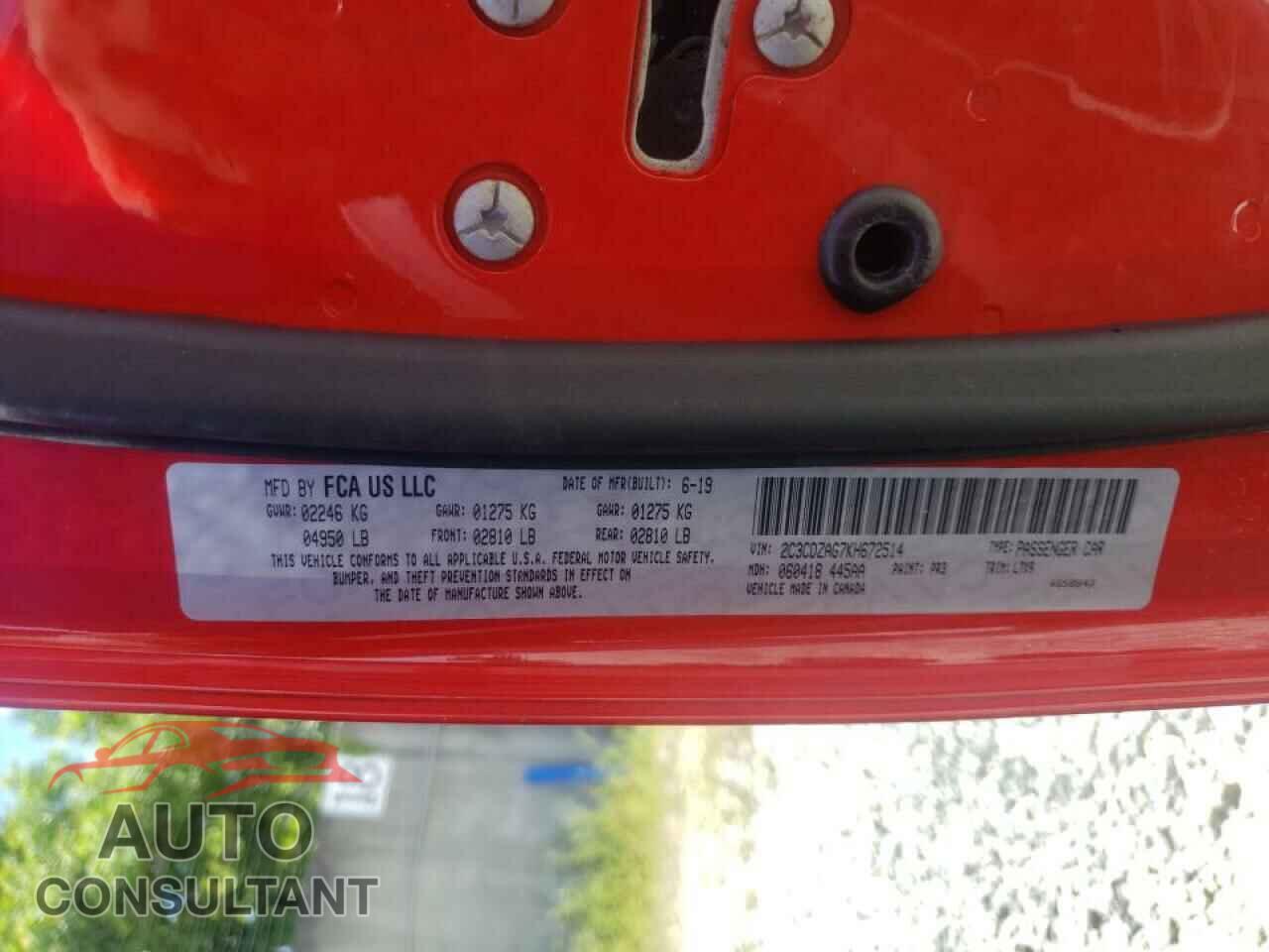 DODGE CHALLENGER 2019 - 2C3CDZAG7KH672514