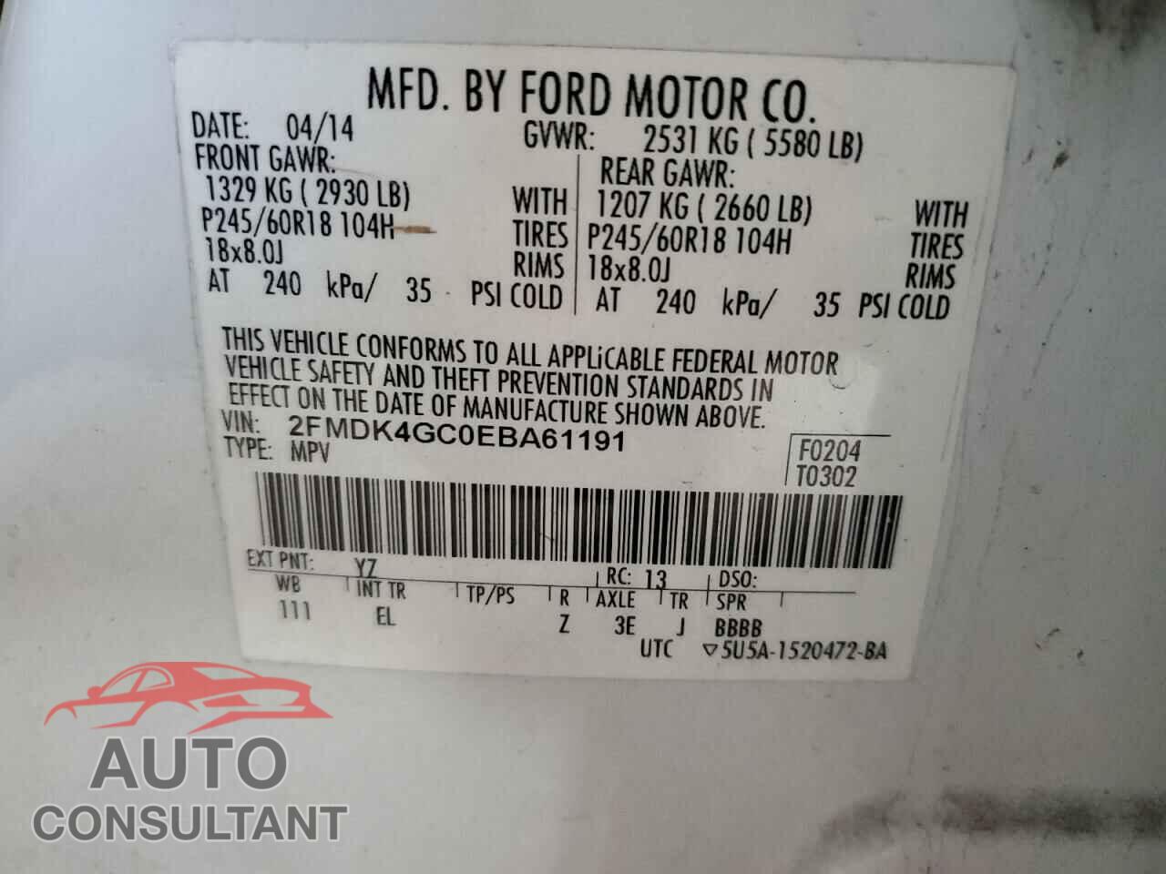 FORD EDGE 2014 - 2FMDK4GC0EBA61191