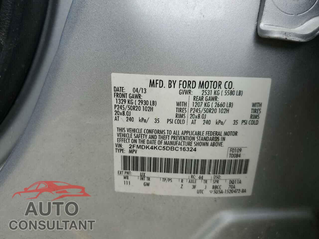 FORD EDGE 2013 - 2FMDK4KC5DBC16324