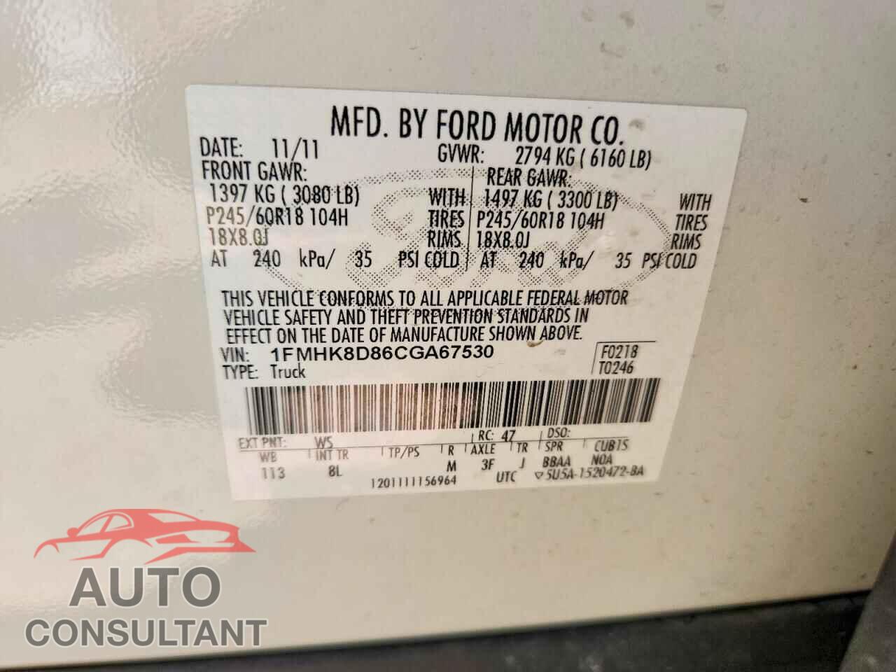 FORD EXPLORER 2012 - 1FMHK8D86CGA67530