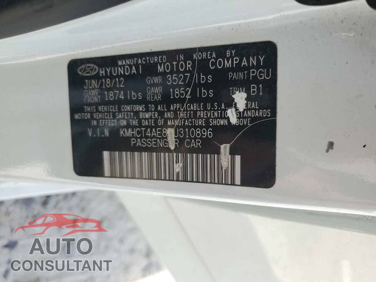 HYUNDAI ACCENT 2013 - KMHCT4AE8DU310896