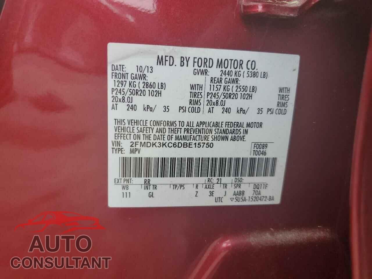 FORD EDGE 2013 - 2FMDK3KC6DBE15750