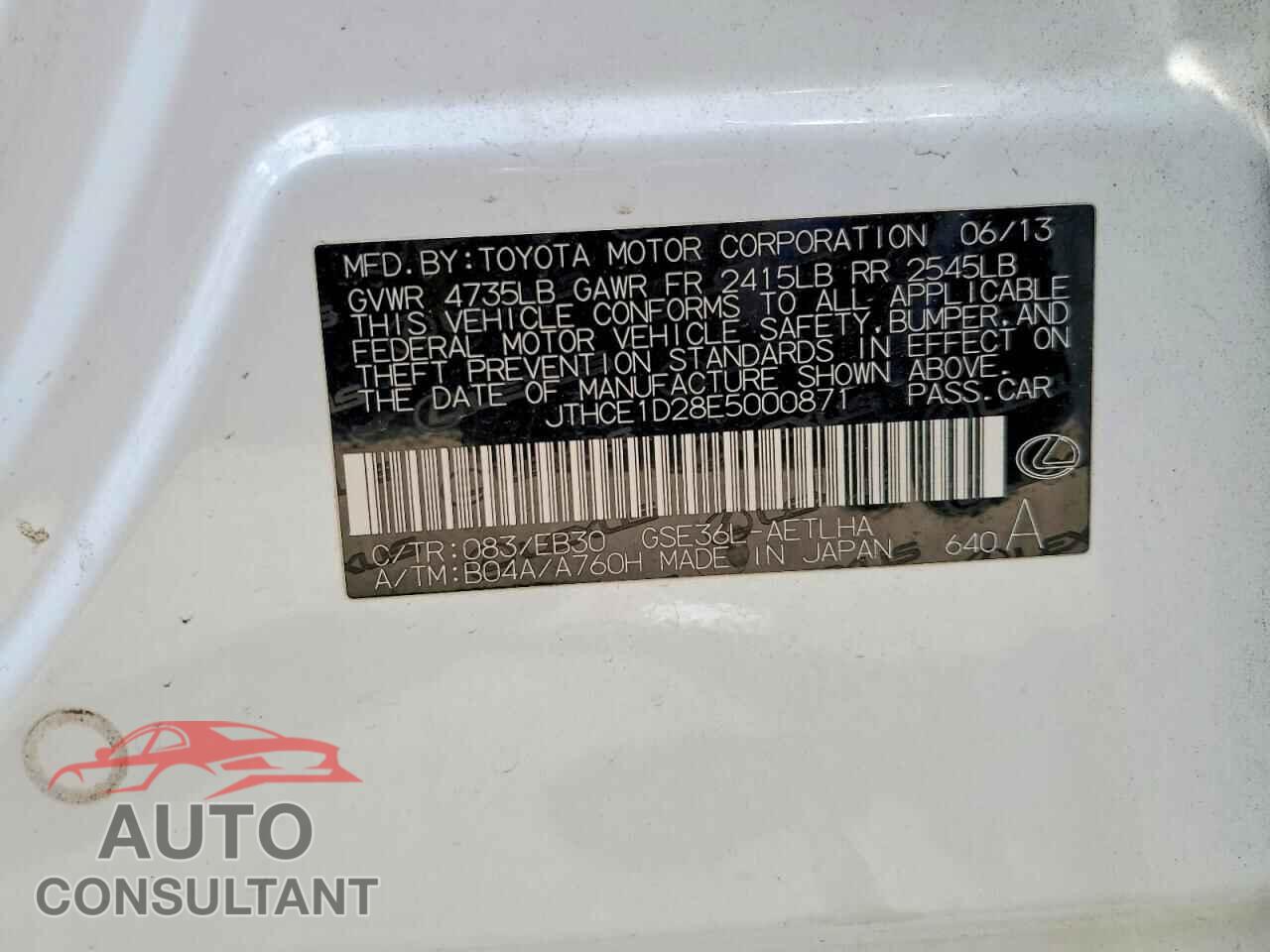 LEXUS IS 2014 - JTHCE1D28E5000871
