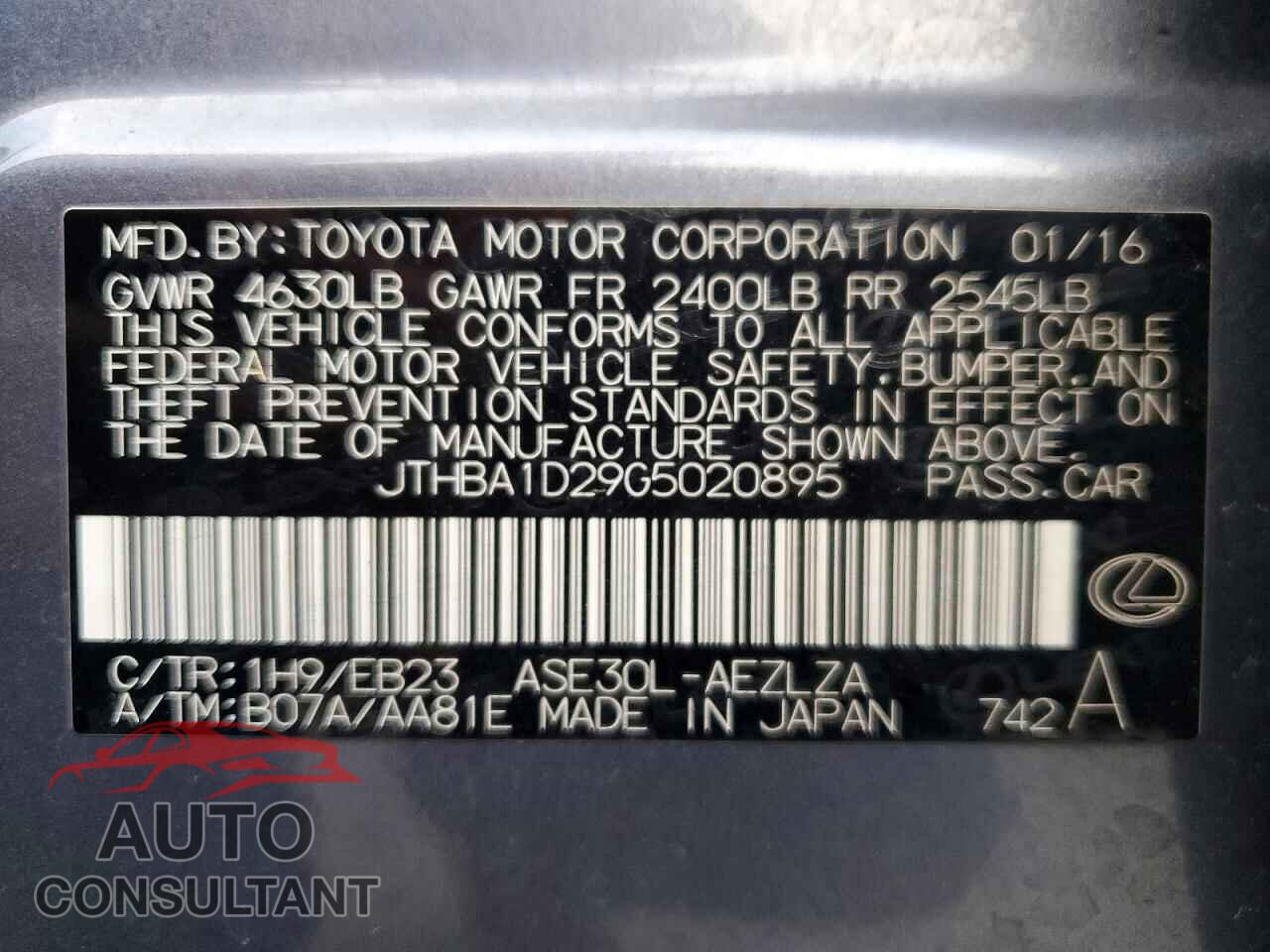 LEXUS IS 2016 - JTHBA1D29G5020895