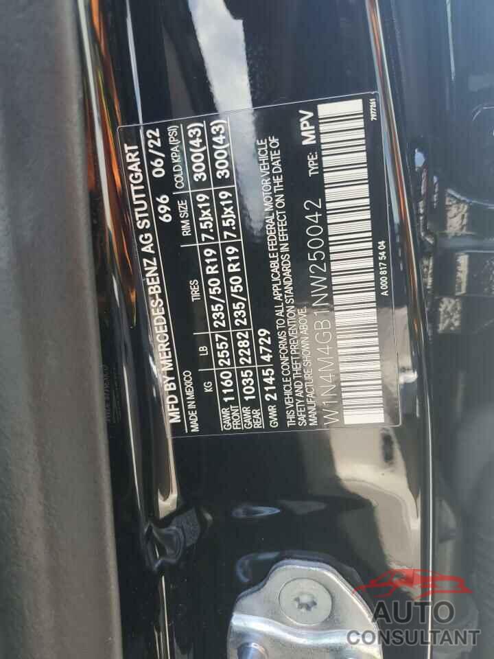 MERCEDES-BENZ GLB-CLASS 2022 - W1N4M4GB1NW250042