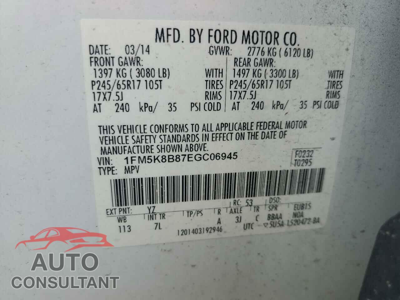 FORD EXPLORER 2014 - 1FM5K8B87EGC06945
