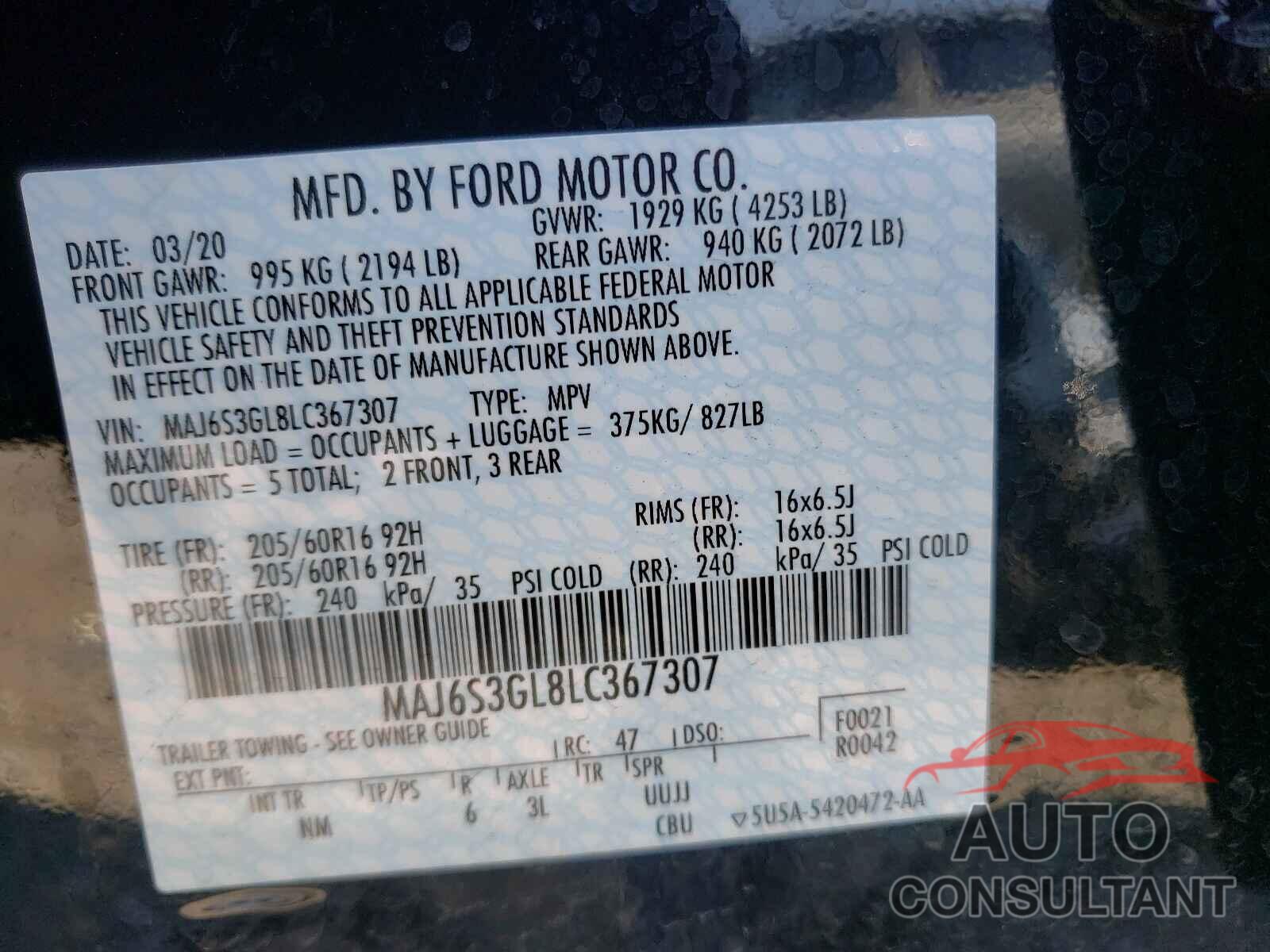 FORD ALL OTHER 2020 - MAJ6S3GL8LC367307