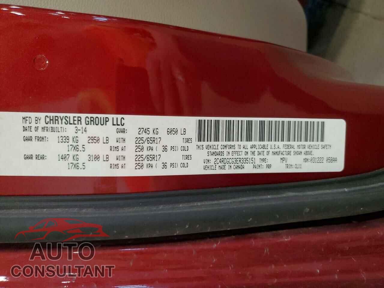 DODGE CARAVAN 2014 - 2C4RDGCG3ER335151
