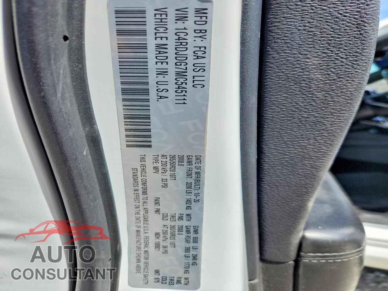 DODGE DURANGO 2021 - 1C4RDJDG7MC545111