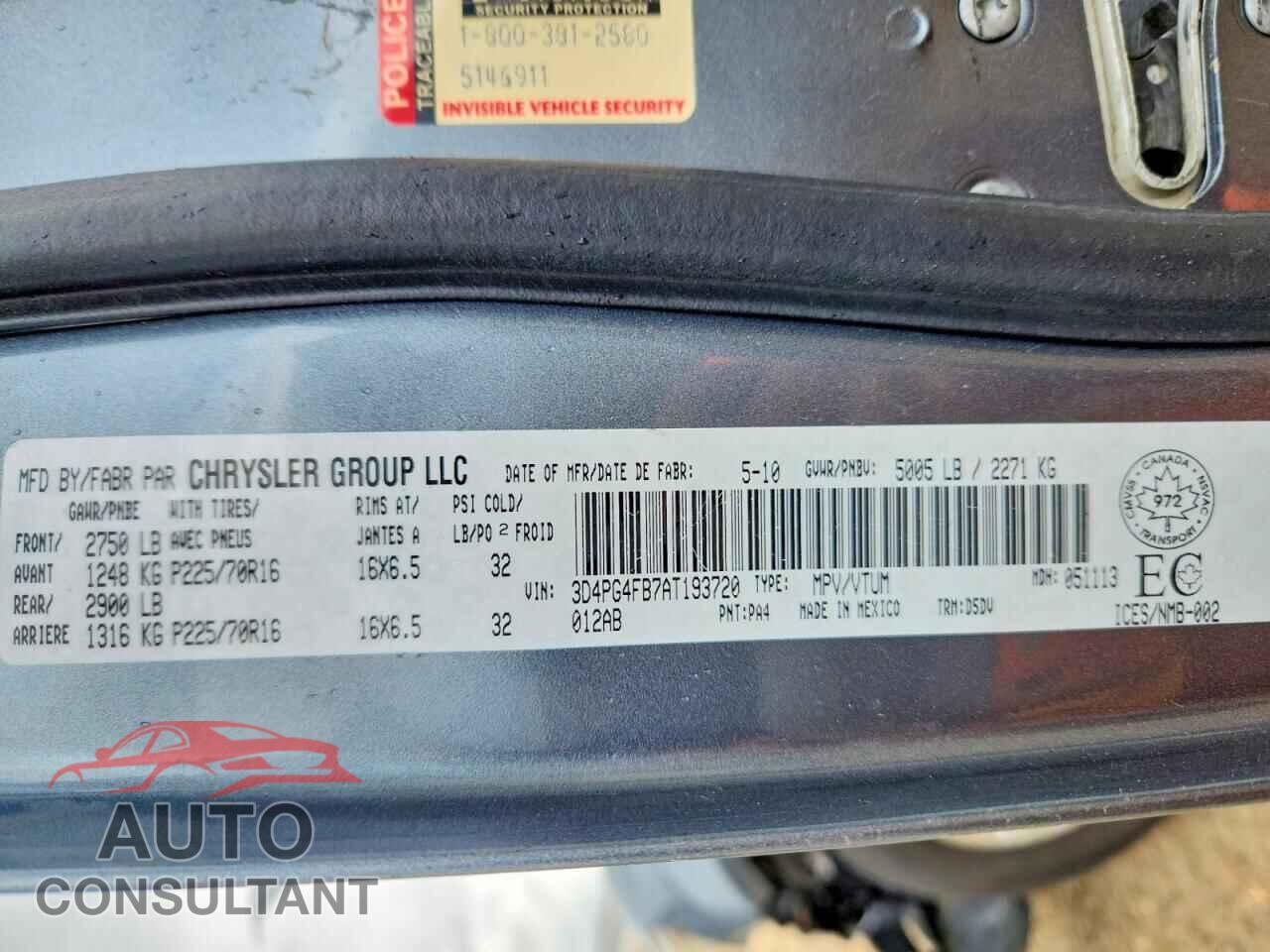DODGE JOURNEY 2010 - 3D4PG4FB7AT193720