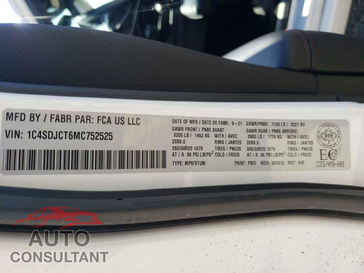 DODGE DURANGO 2021 - 1C4SDJCT6MC752525