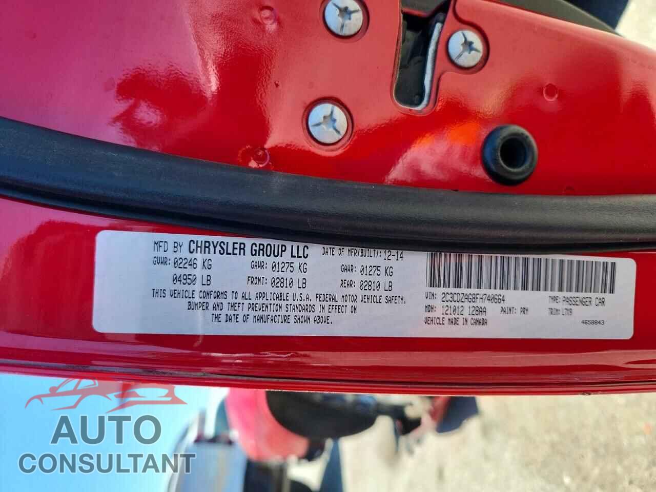 DODGE CHALLENGER 2015 - 2C3CDZAG8FH740664