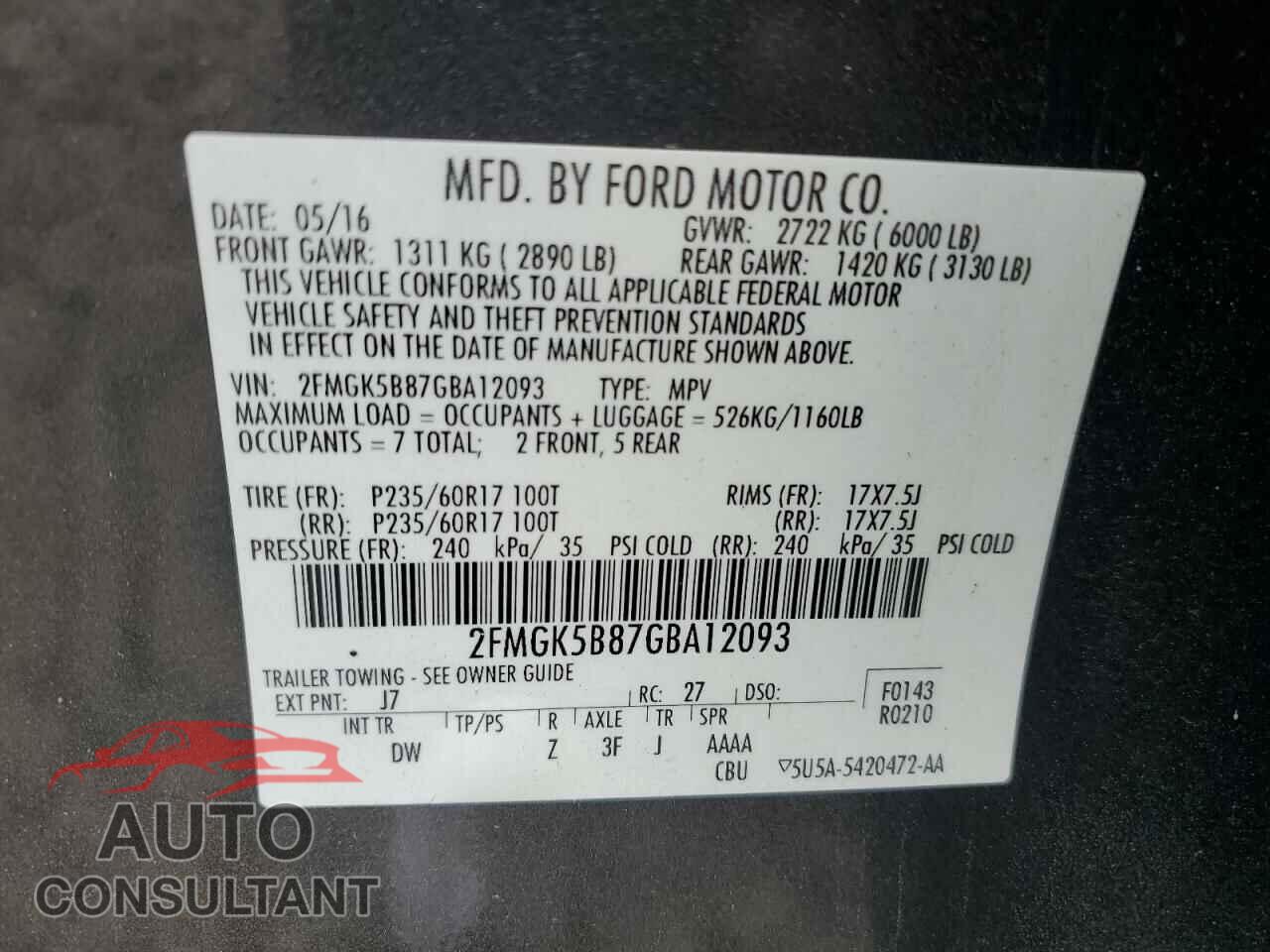 FORD FLEX 2016 - 2FMGK5B87GBA12093