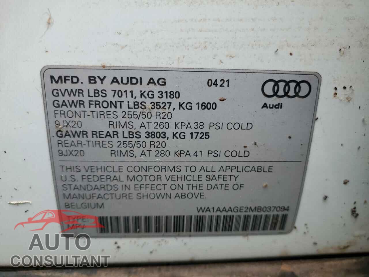 AUDI E-TRON 2021 - WA1AAAGE2MB037094