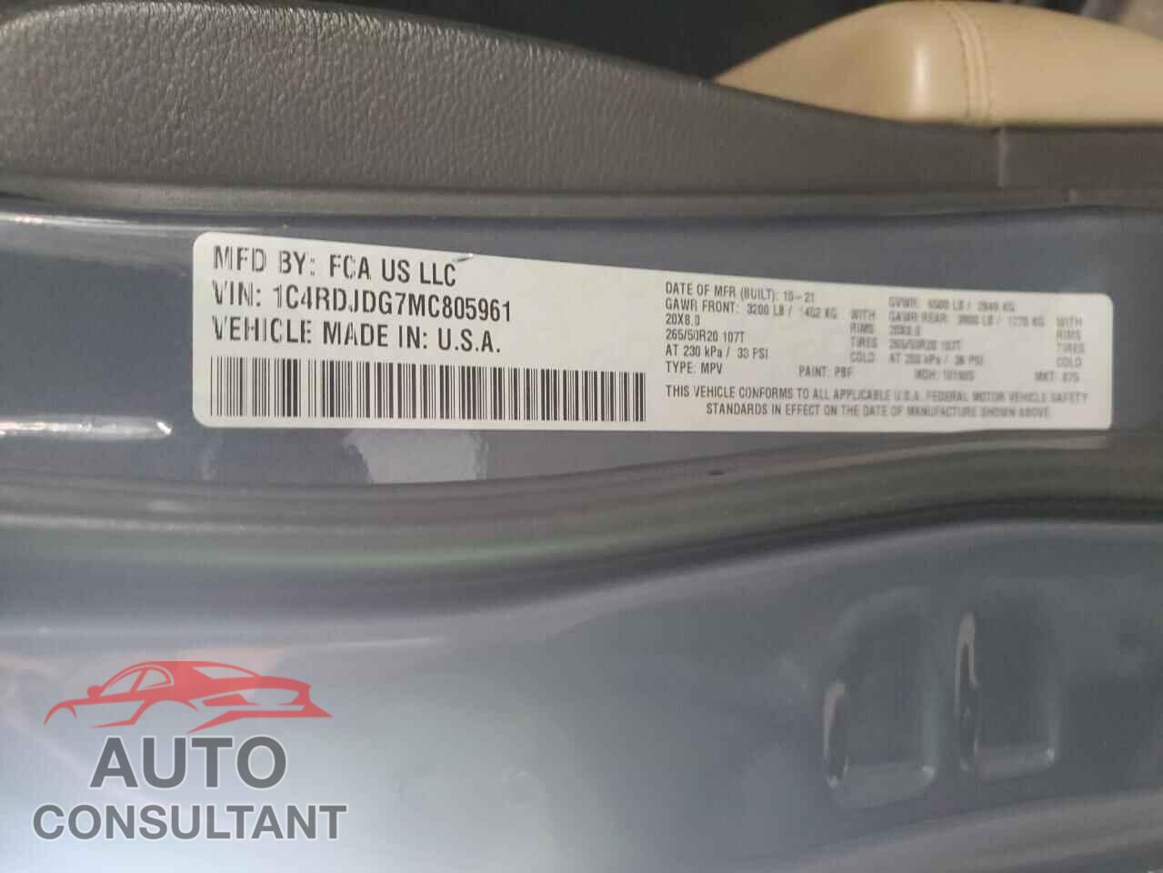 DODGE DURANGO 2021 - 1C4RDJDG7MC805961