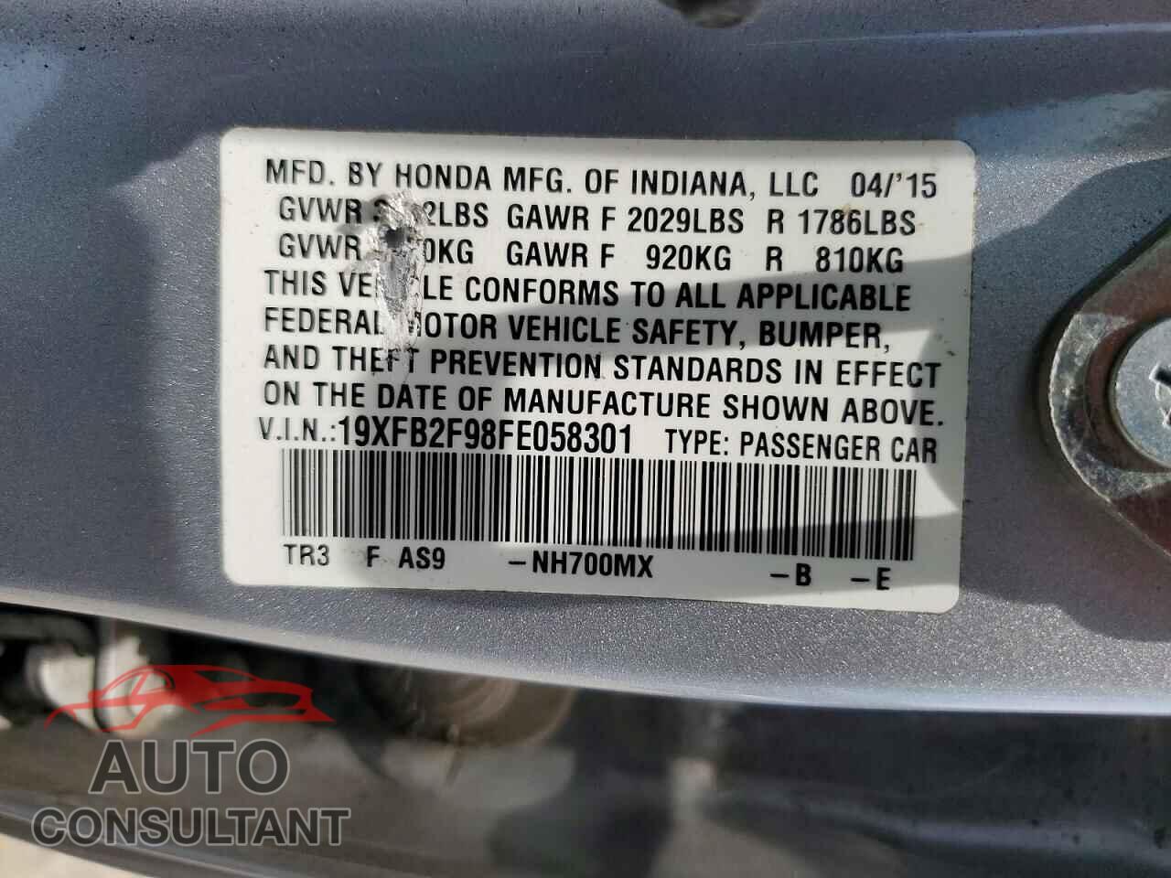 HONDA CIVIC 2015 - 19XFB2F98FE058301