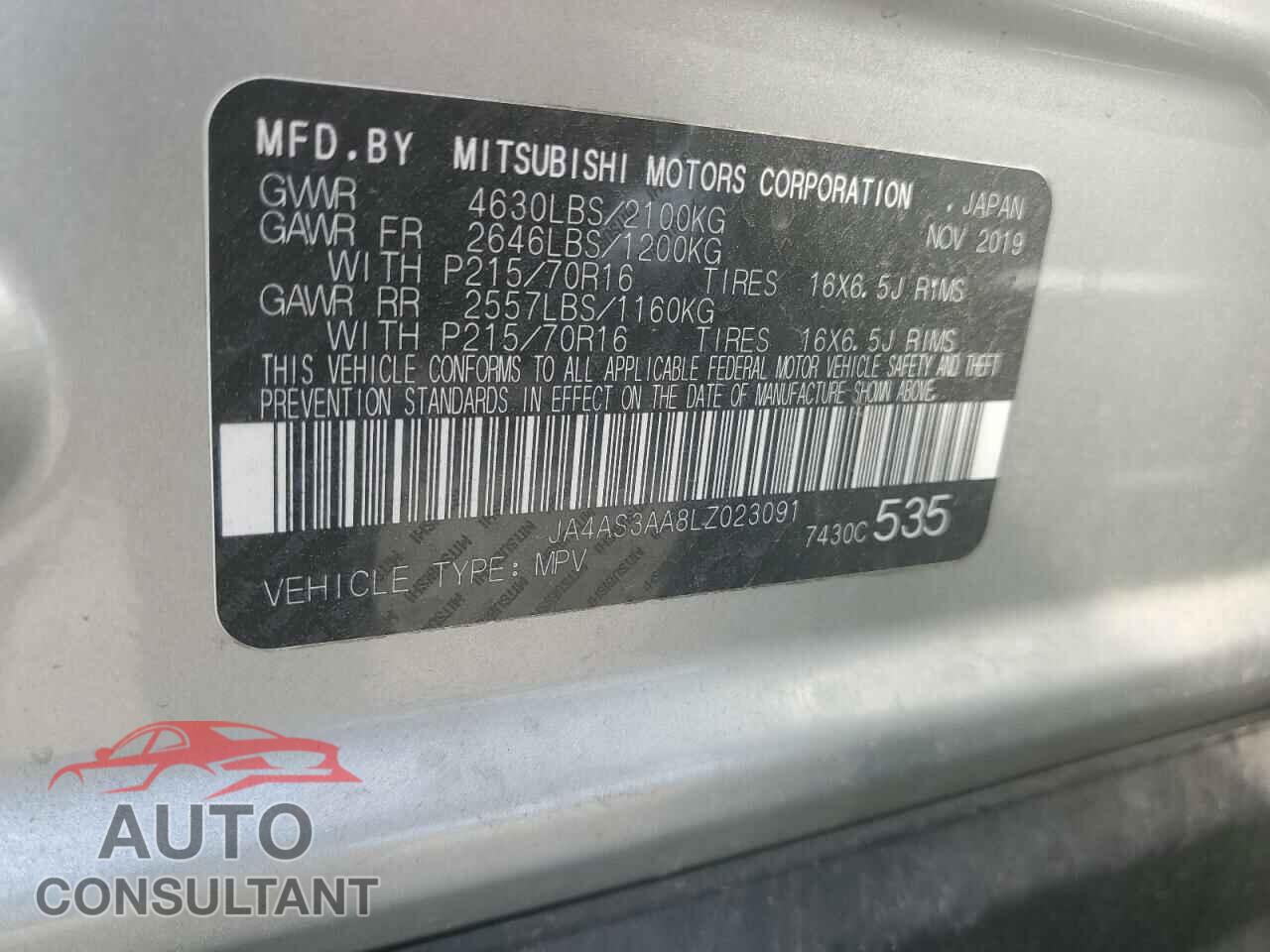 MITSUBISHI ECLIPSE 2020 - JA4AS3AA8LZ023091