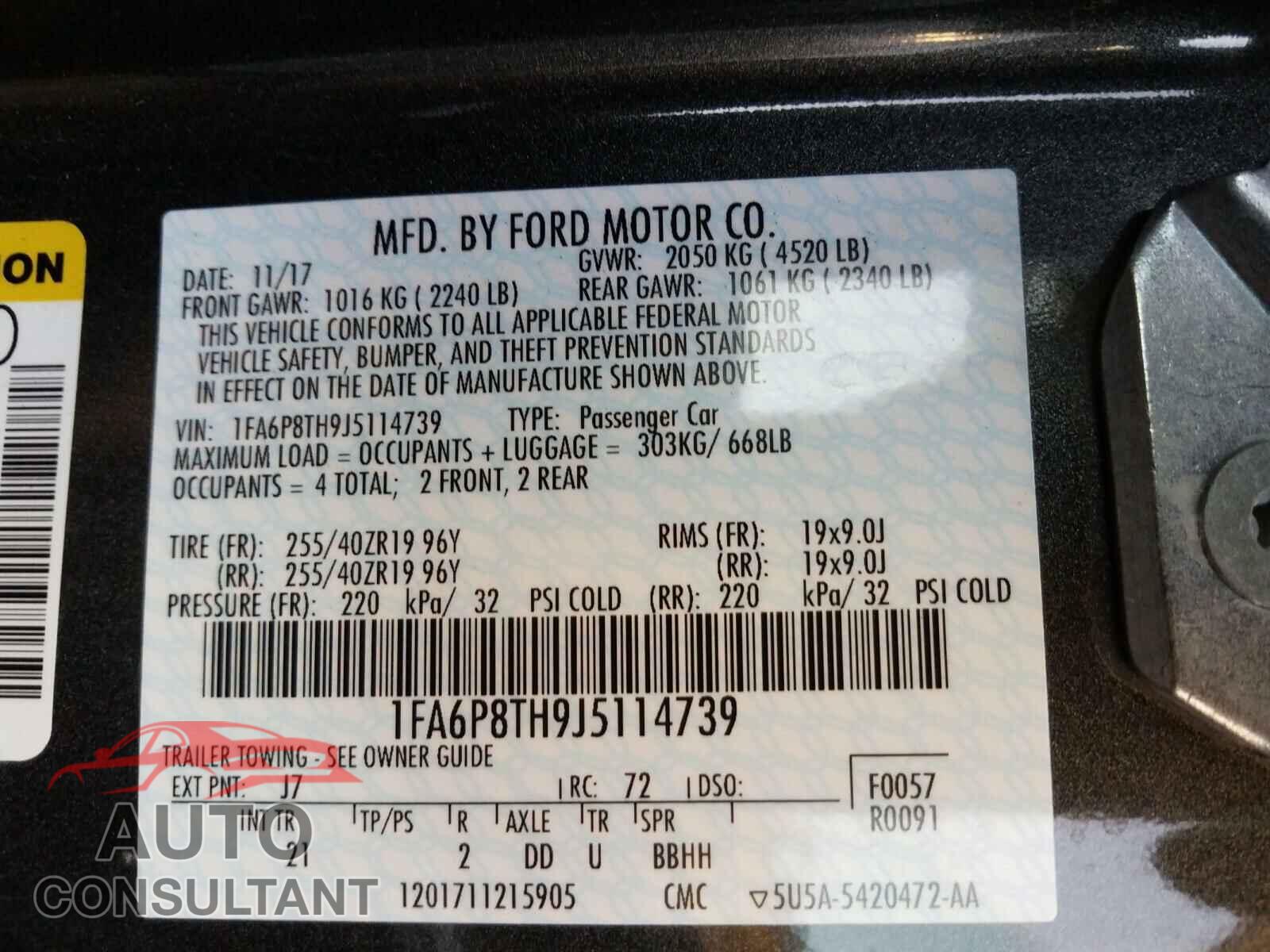 FORD MUSTANG 2018 - 1FA6P8TH9J5114739