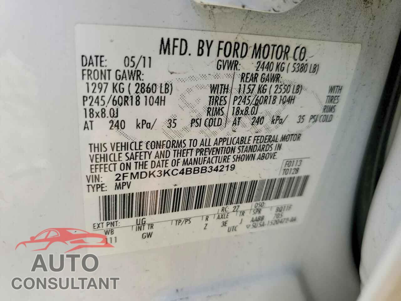 FORD EDGE 2011 - 2FMDK3KC4BBB34219