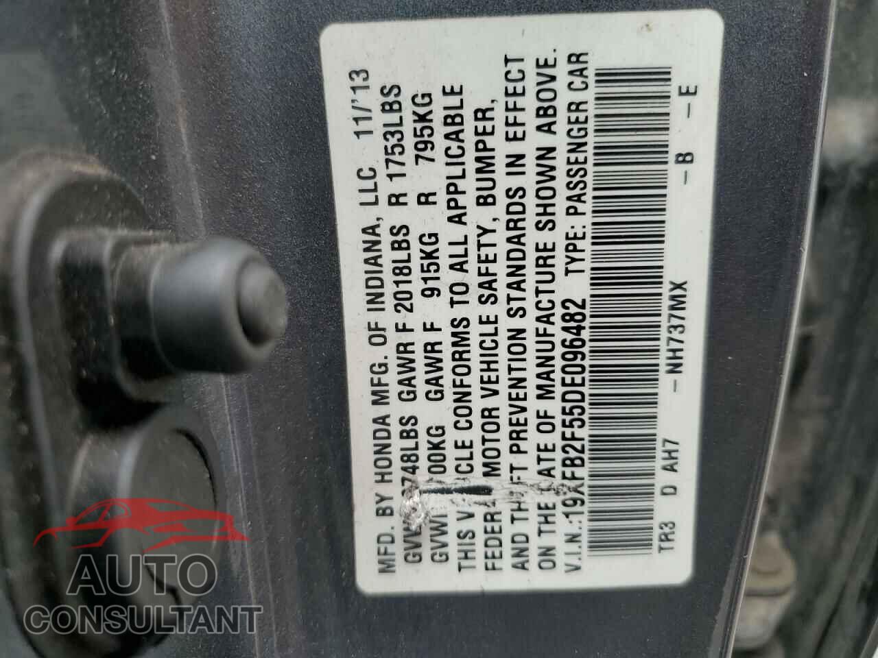 HONDA CIVIC 2013 - 19XFB2F55DE096482