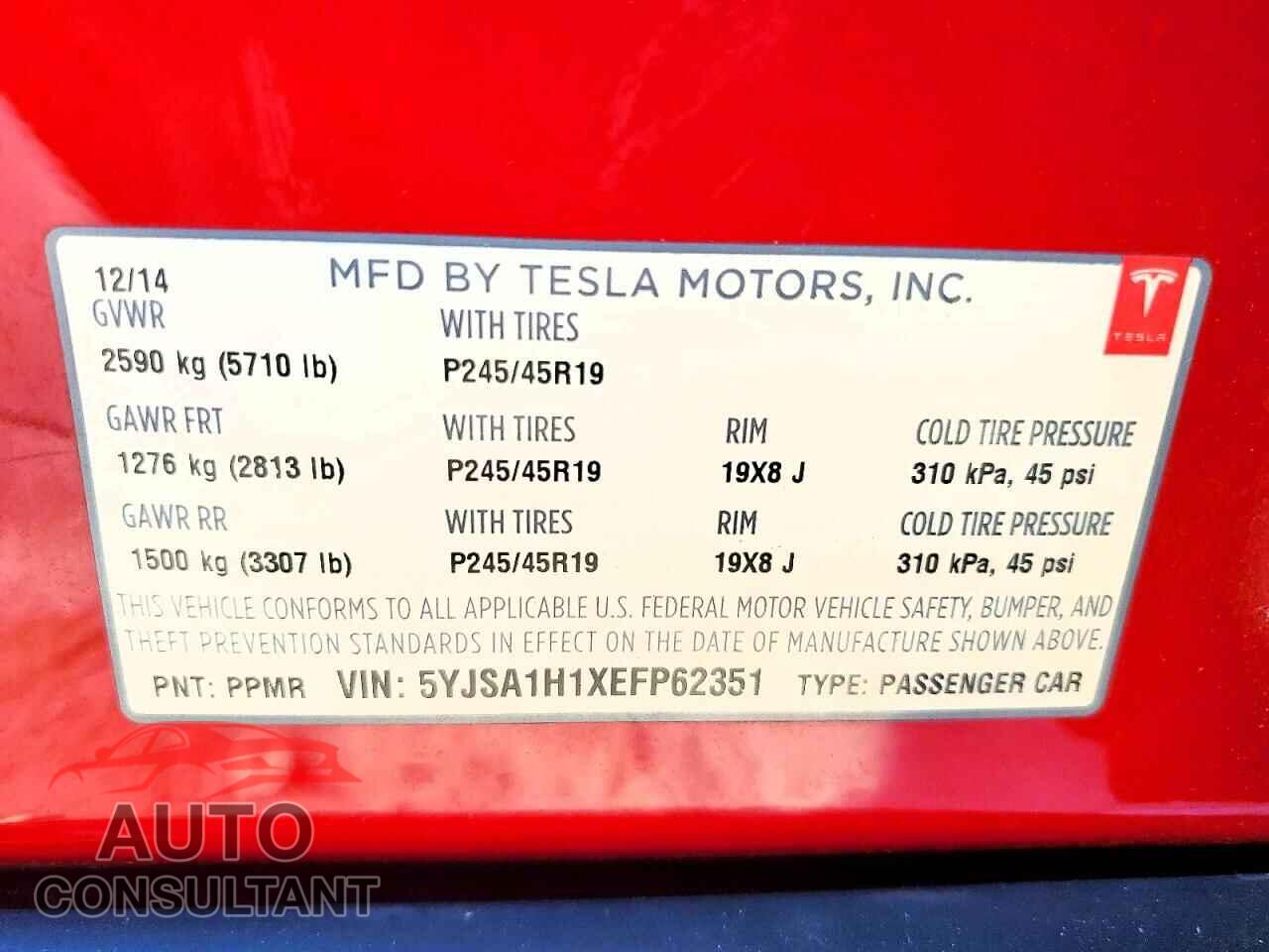 TESLA MODEL S 2014 - 5YJSA1H1XEFP62351
