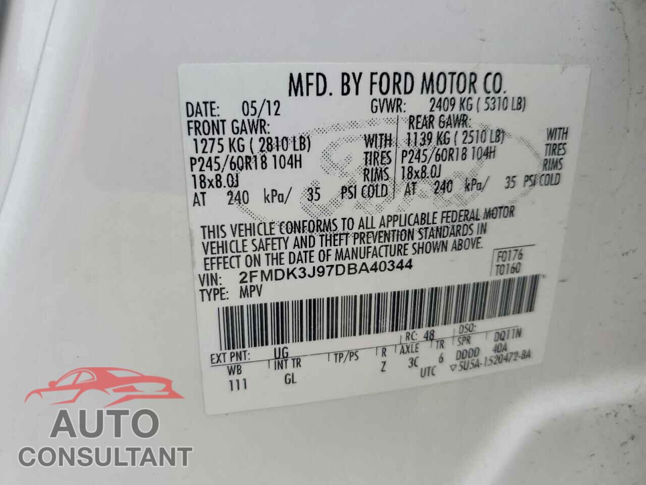 FORD EDGE 2013 - 2FMDK3J97DBA40344