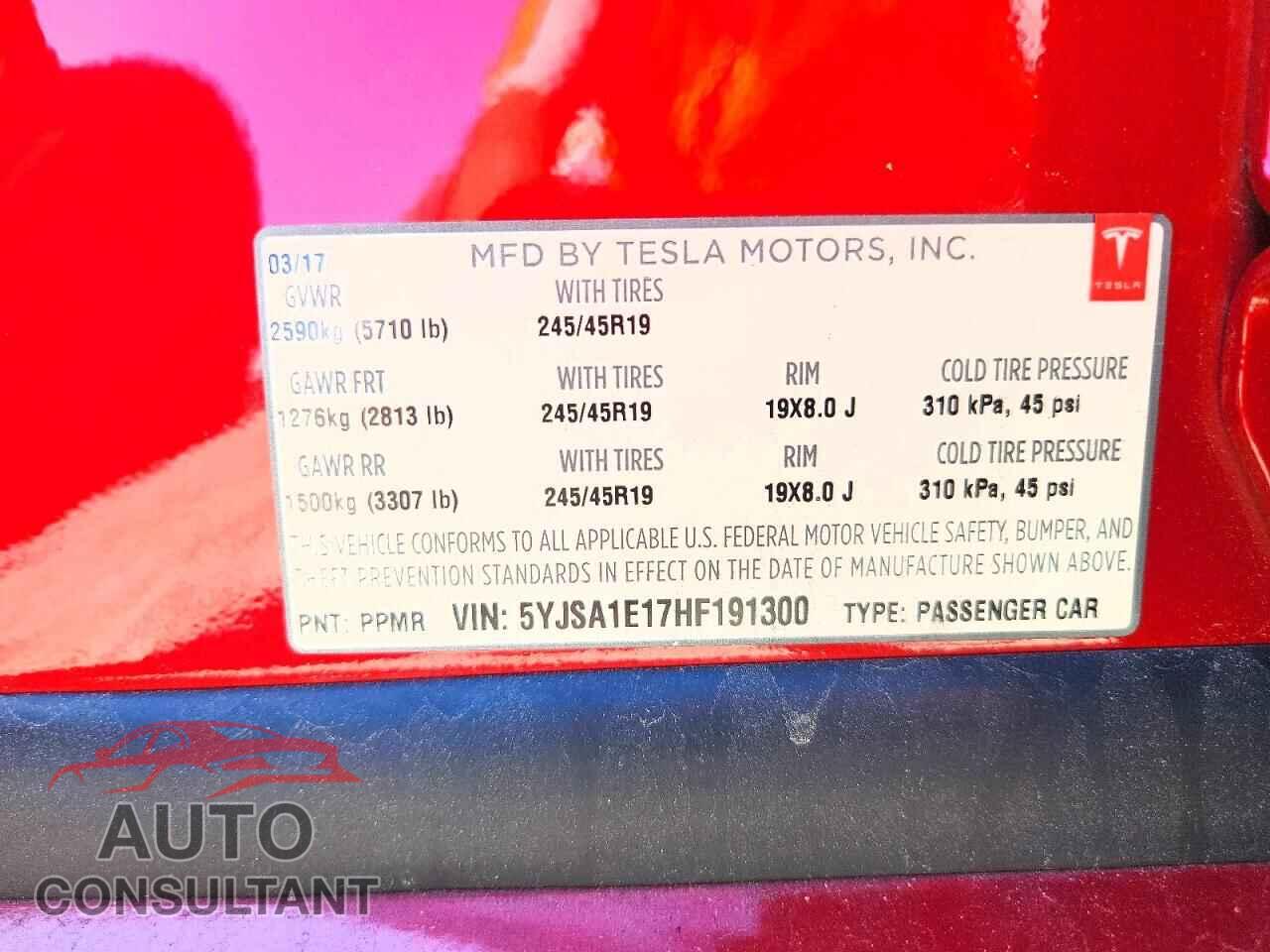 TESLA MODEL S 2017 - 5YJSA1E17HF191300