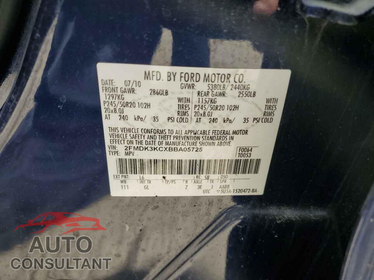 FORD EDGE 2011 - 2FMDK3KCXBBA05725