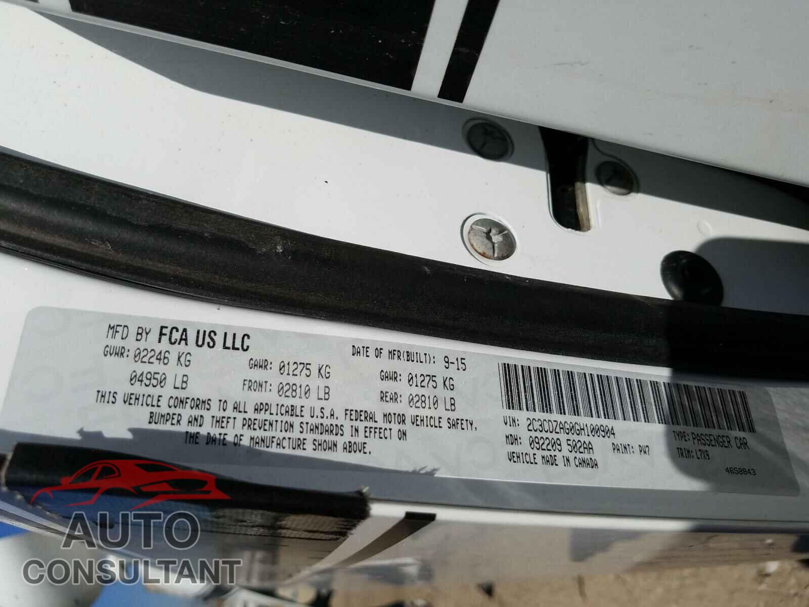 DODGE CHALLENGER 2016 - 2C3CDZAG0GH100904