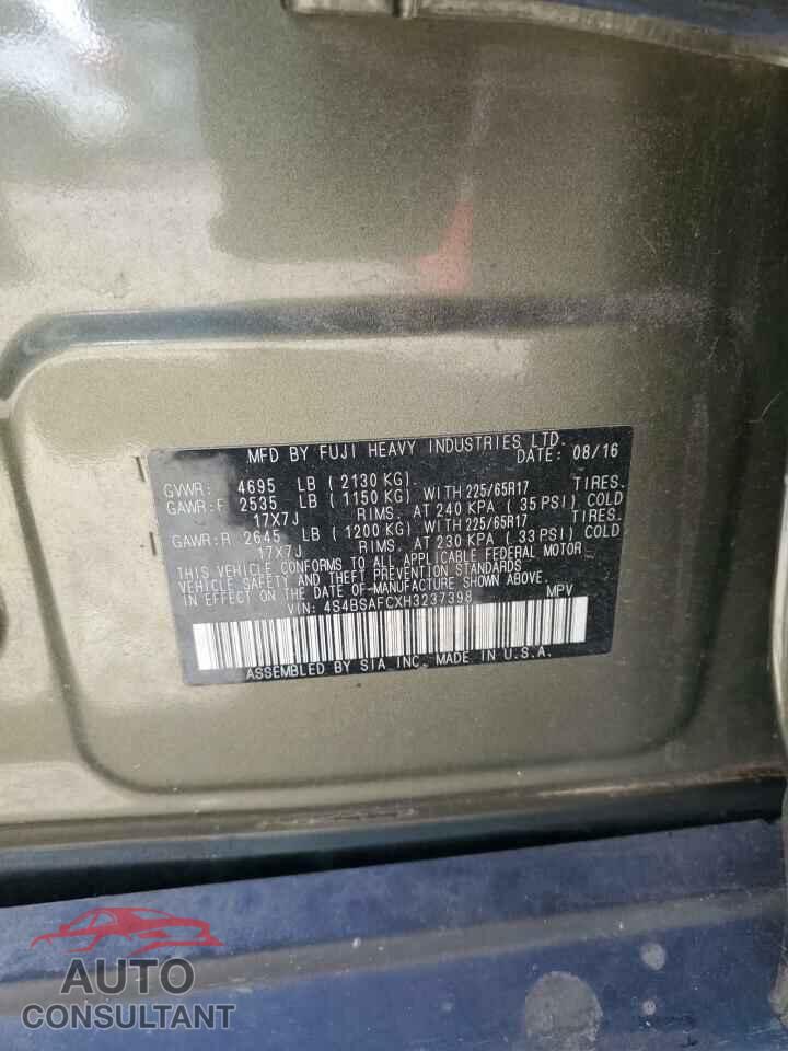 SUBARU OUTBACK 2017 - 4S4BSAFCXH3237398