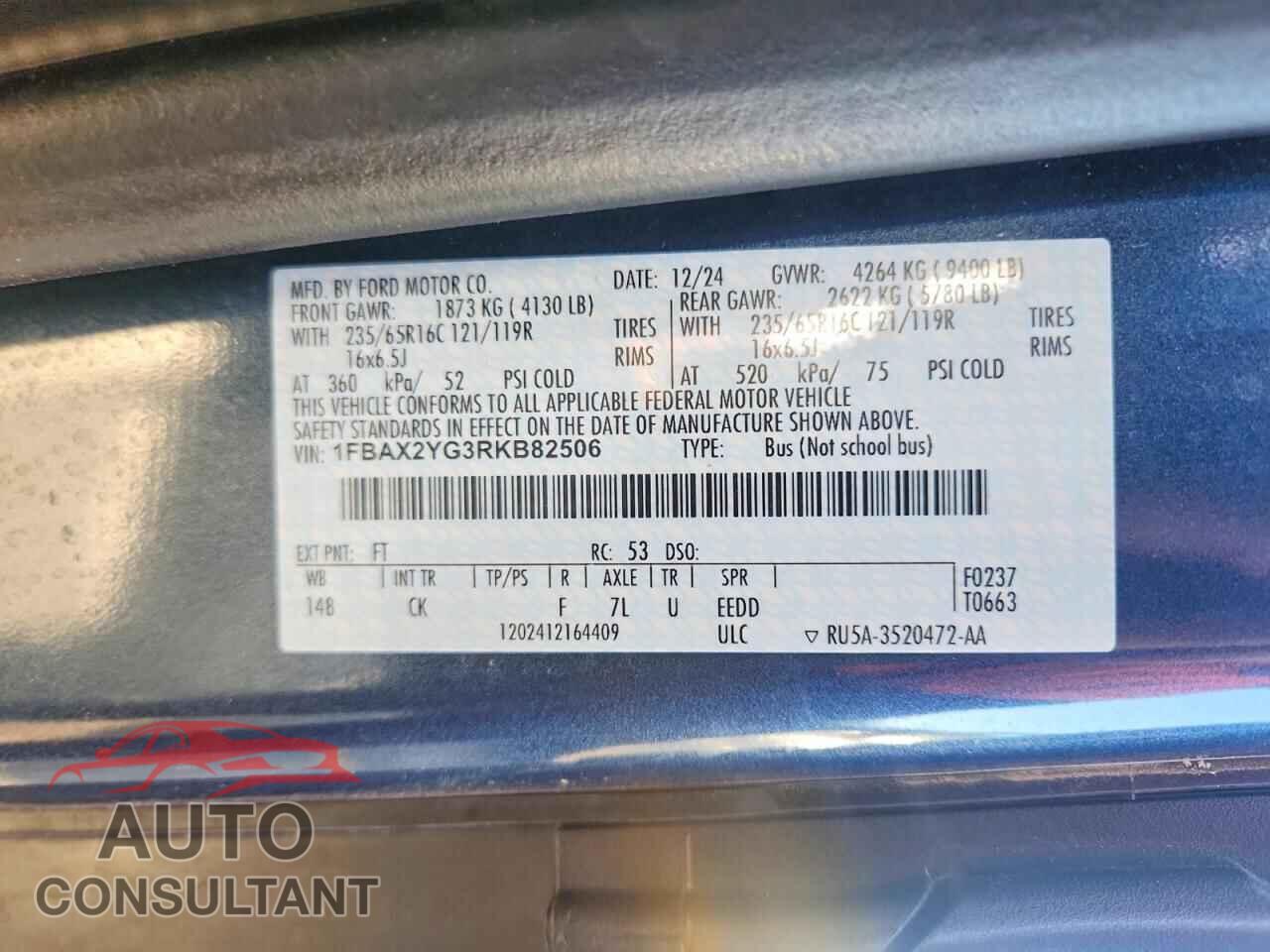 FORD TRANSIT 2024 - 1FBAX2YG3RKB82506