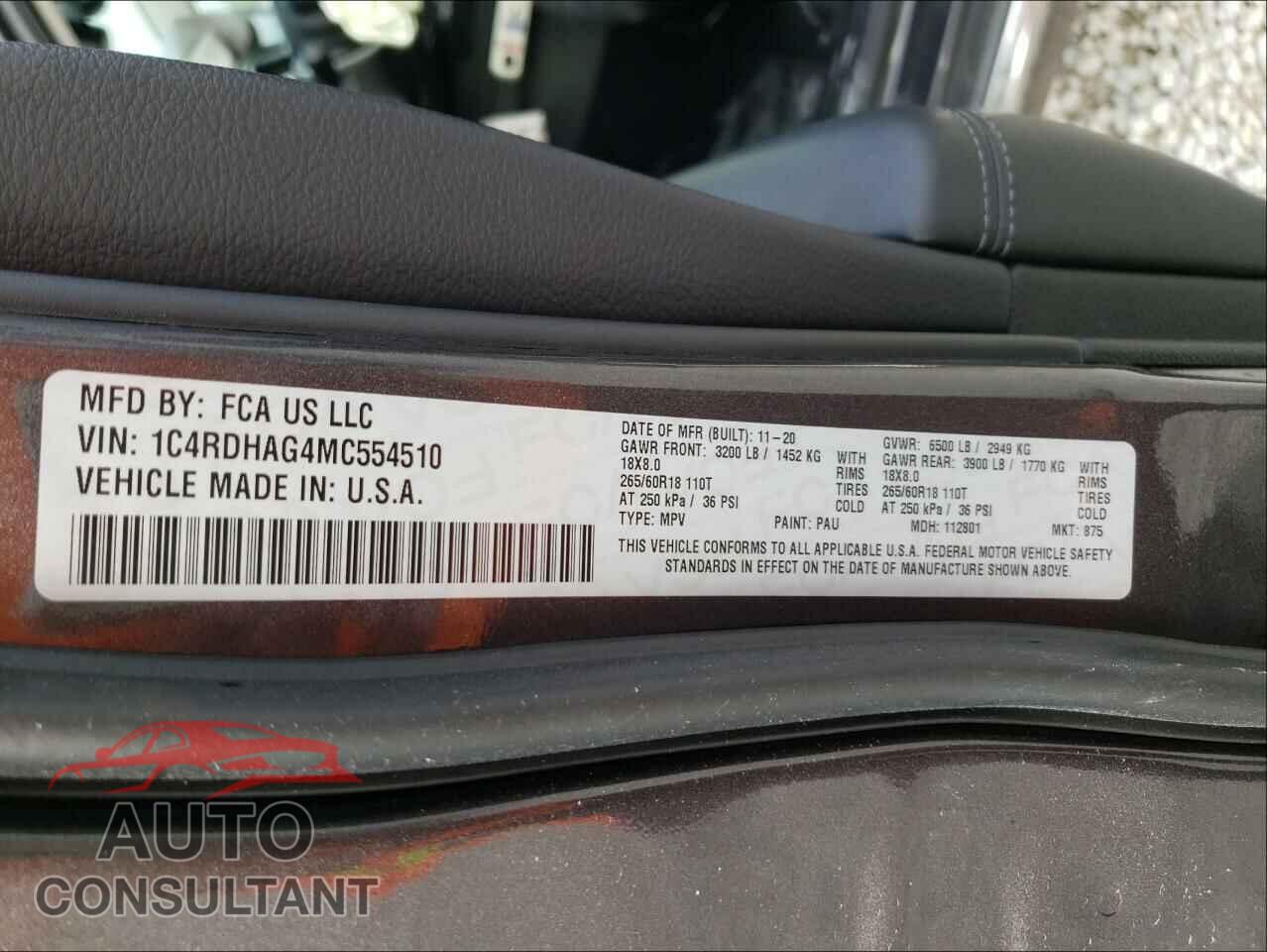 DODGE DURANGO 2021 - 1C4RDHAG4MC554510